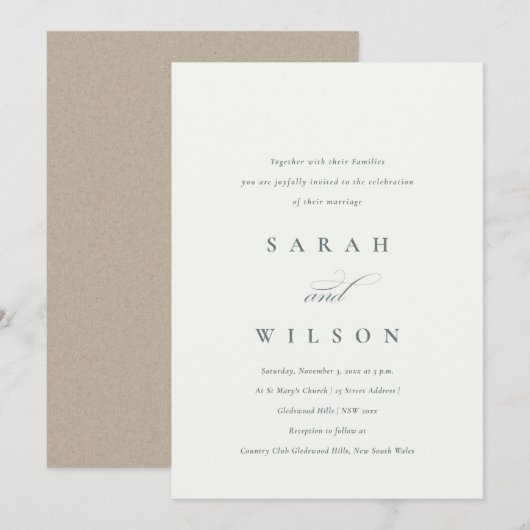 Eenvoudig script Black White Kraft Wedding Invite Bedankkaart (Voorkant / Achterkant)