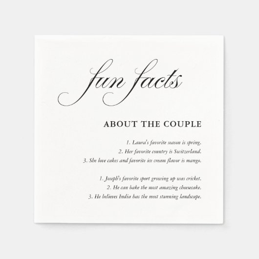 Eenvoudig Script Black White Weddenschap Facts Servet (Voorkant)