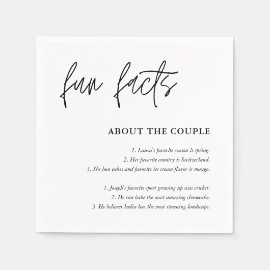 Eenvoudig Script Black White Weddenschap Facts Servet (Voorkant)