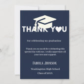 Eenvoudig script blauw afstuderen bedankt kaart (Achterkant)