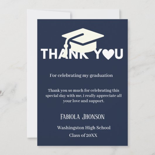 Eenvoudig script blauw afstuderen bedankt kaart (Achterkant)