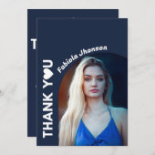Eenvoudig script blauw afstuderen bedankt kaart (Voorkant / Achterkant)