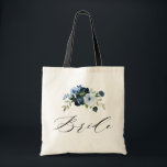 eenvoudig script blauw floral bride tote bag<br><div class="desc">waterverf navy blue floral bride bruiloft canvas tas eenvoudige kalligrafie</div>