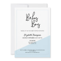 Eenvoudig Script Blauw Moderne Baby Boy Douche