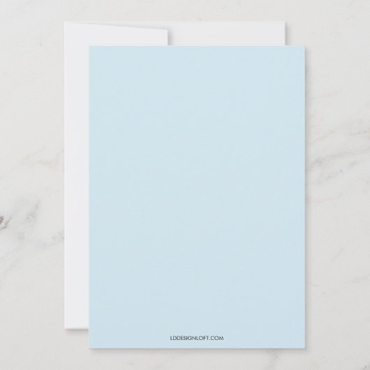 Eenvoudig Script Blauw Moderne Baby Boy Douche Kaart (Achterkant)