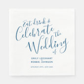 Eenvoudig script blauw op witte bruiloft servetten (Voorkant)