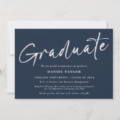 Eenvoudig Script Blauw Wit Foto Afstuderen Aankondiging (Voorkant)