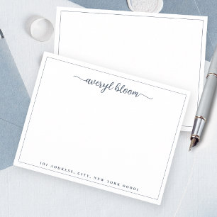 Eenvoudig script Blauwe rand Gepersonaliseerde bri Notitiekaartje