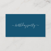 Eenvoudig script - Blue & White Birthday Party Tic Visitekaartje (Achterkant)