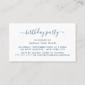 Eenvoudig script - Blue & White Birthday Party Tic Visitekaartje (Voorkant)