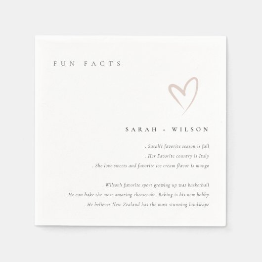 Eenvoudig Script Blush Heart Weddenschap Facts Servet (Voorkant)