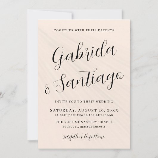 Eenvoudig script Blush Pink and White Wedding Kaart (Voorkant)