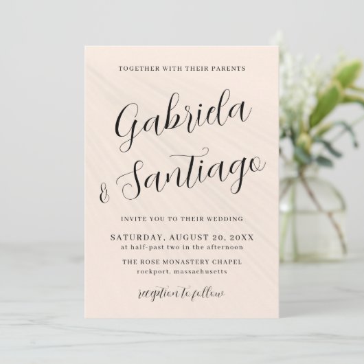 Eenvoudig script Blush Pink and White Wedding Kaart (Staand voorkant)