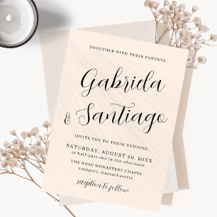 Eenvoudig script Blush Pink and White Wedding Kaart