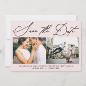 Eenvoudig Script Blush Pink Twee foto Modern Save The Date (Voorkant)