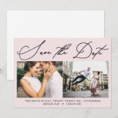 Eenvoudig Script Blush Pink Twee foto Modern Save The Date (Voorkant / Achterkant)