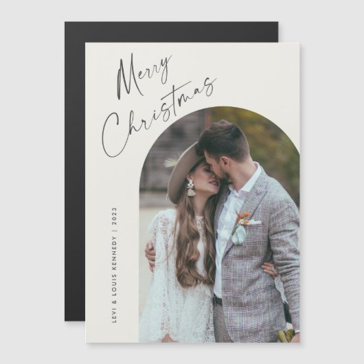 Eenvoudig Script Boho Arch Foto Kerstmagneet (Voorkant / Achterkant)