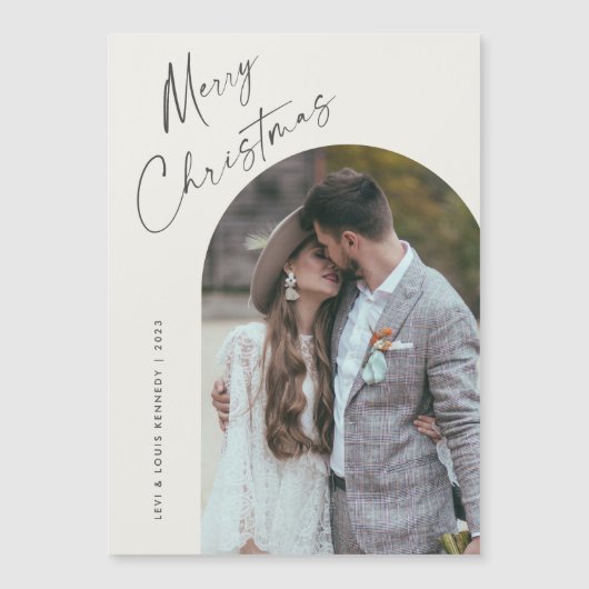 Eenvoudig Script Boho Arch Foto Kerstmagneet (Voorkant)