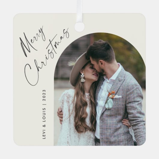 Eenvoudig script Boho Arch Foto Kerstmis Metalen Ornament (Voorkant)