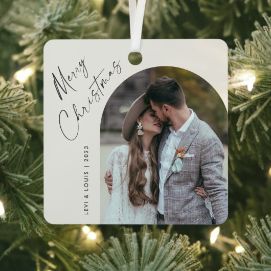 Eenvoudig script Boho Arch Foto Kerstmis Metalen Ornament (Insitu)