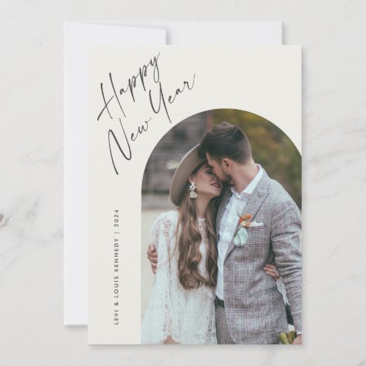Eenvoudig script Boho Arch Gelukkig Nieuwjaar Feestdagenkaart (Voorkant)