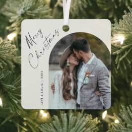 Eenvoudig Script Boho Boog Foto Kerstmis Metalen Ornament