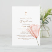 Eenvoudig script Boho Floral Gold Cross Doop Kaart (Staand voorkant)