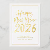 Eenvoudig Script Border Gelukkig Nieuwjaar 2026 Fo Folie Feestdagenkaart (Voorkant)
