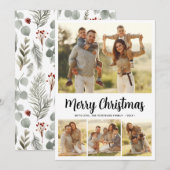 Eenvoudig Script Botanical 4 Multi Photo Christmas Feestdagenkaart (Voorkant / Achterkant)
