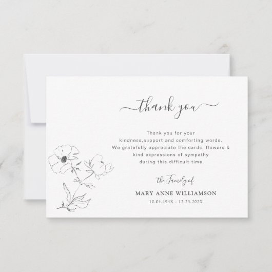 Eenvoudig script botanische begrafenis dank u nota bedankkaart (Voorkant)