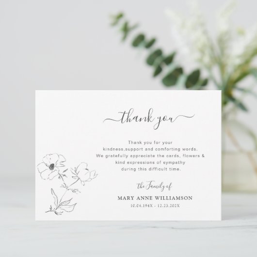 Eenvoudig script botanische begrafenis dank u nota bedankkaart (Staand voorkant)