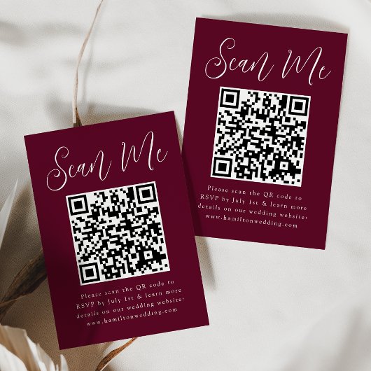 Eenvoudig Script Bourgondië QR-code Huwelijksreact Informatiekaartje