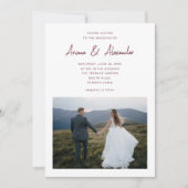 Eenvoudig script Bourgondië Twee foto bruiloft Kaart (Voorkant)