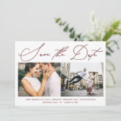 Eenvoudig Script Bourgondië Twee foto Modern Save The Date (Staand voorkant)