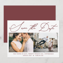 Eenvoudig Script Bourgondië Twee foto Modern Save The Date
