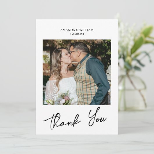 Eenvoudig script bruiloft bedankkaart (Staand voorkant)