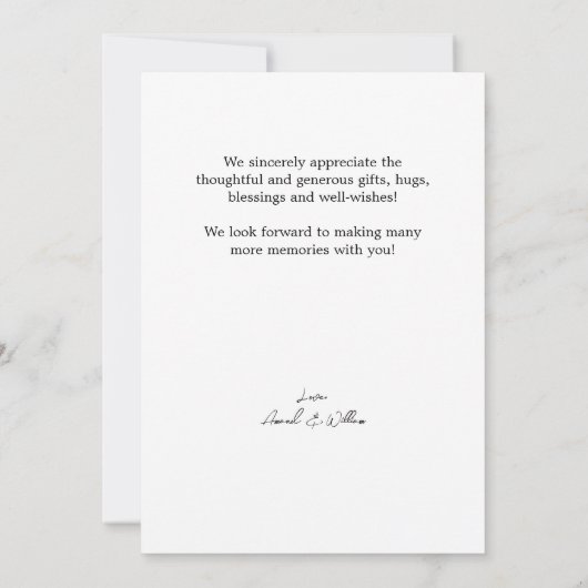 Eenvoudig script bruiloft bedankkaart (Achterkant)