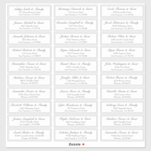 Eenvoudig script Bruiloft Gast Namen Adres Sticker (Vel)