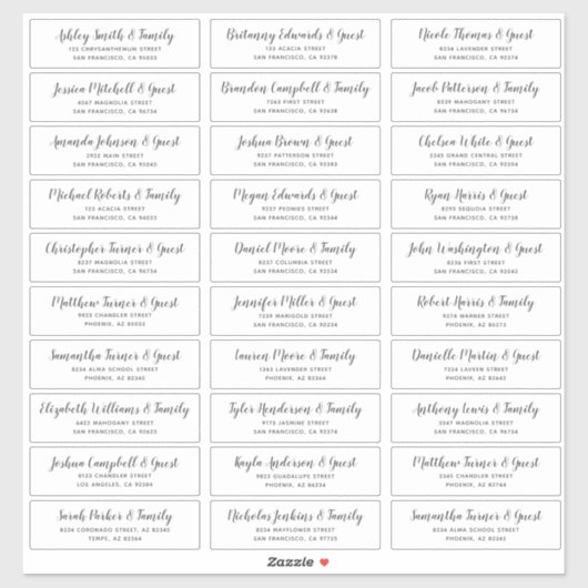 Eenvoudig script Bruiloft Gast Namen Adres Sticker (Vel)