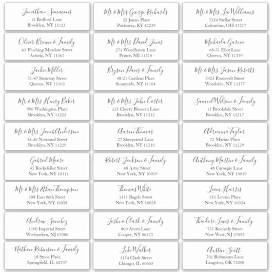 Eenvoudig script bruiloft gastadres sticker (Voorkant)