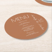 Eenvoudig script bruiloft menu Terracotta Ronde Kartonnen Onderzetter (Gebogen)