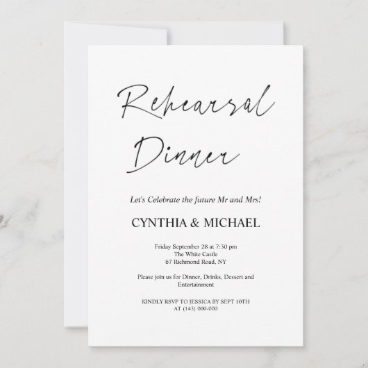 Eenvoudig script bruiloft repetitie diner kaart (Voorkant)