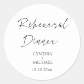 Eenvoudig script bruiloft repetitie diner ronde sticker (Voorkant)