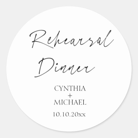 Eenvoudig script bruiloft repetitie diner ronde sticker (Voorkant)