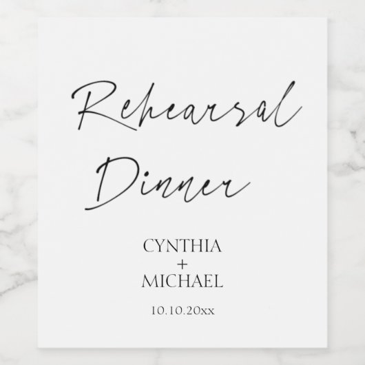 Eenvoudig script bruiloft repetitie diner wijn etiket (Enkel label)