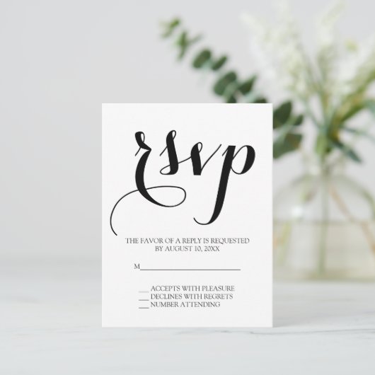 Eenvoudig script bruiloft RSVP Briefkaart (Staand voorkant)