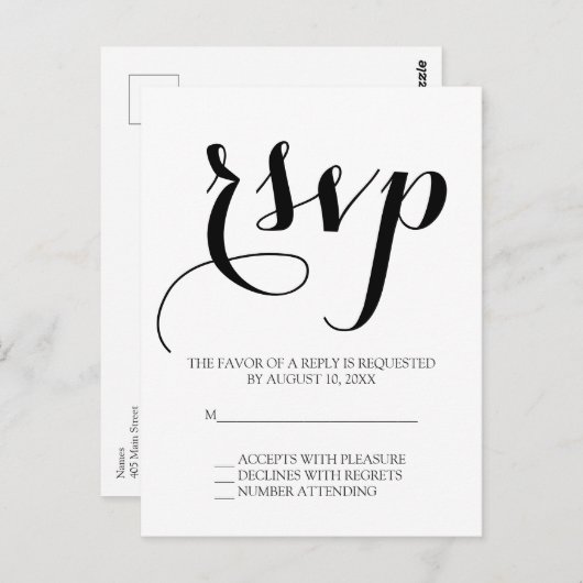 Eenvoudig script bruiloft RSVP Briefkaart (Voorkant / Achterkant)