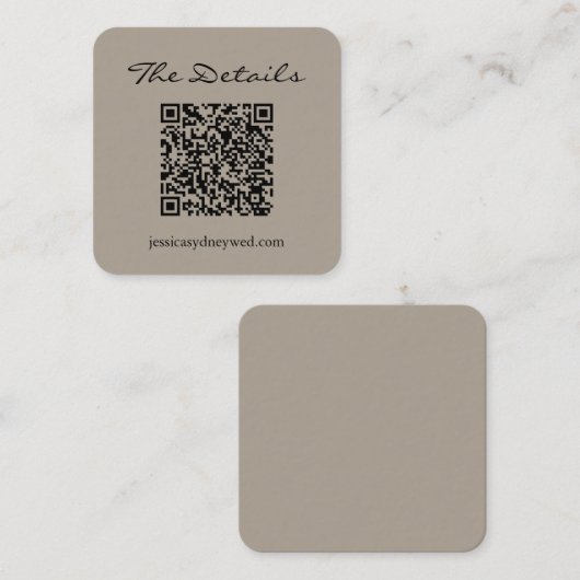 Eenvoudig script bruiloft RSVP Details QR Code Tau Informatiekaartje (Voorkant / Achterkant)