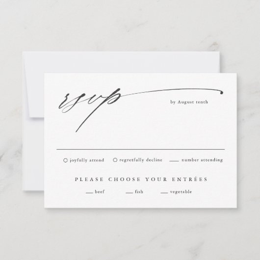 Eenvoudig script bruiloft RSVP kaartje (Voorkant)