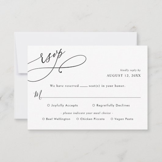 Eenvoudig script bruiloft Rsvp met maaltijdopties  Kaartje (Voorkant)